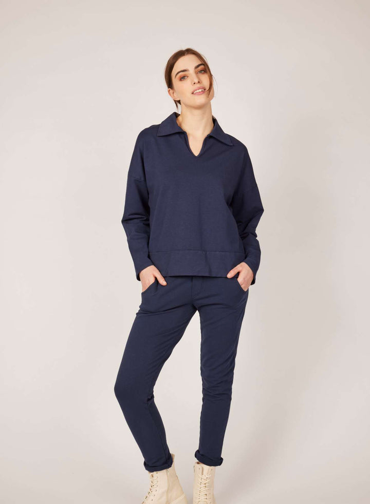 Pistache Polar Fleece Terry Cotton Collared Sweatshirt