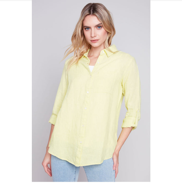 Charlie B Long Linen Shirt with Patch Pockets