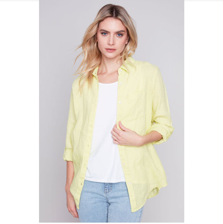 Charlie B Long Linen Shirt with Patch Pockets