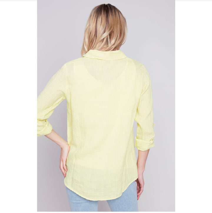 Charlie B Long Linen Shirt with Patch Pockets