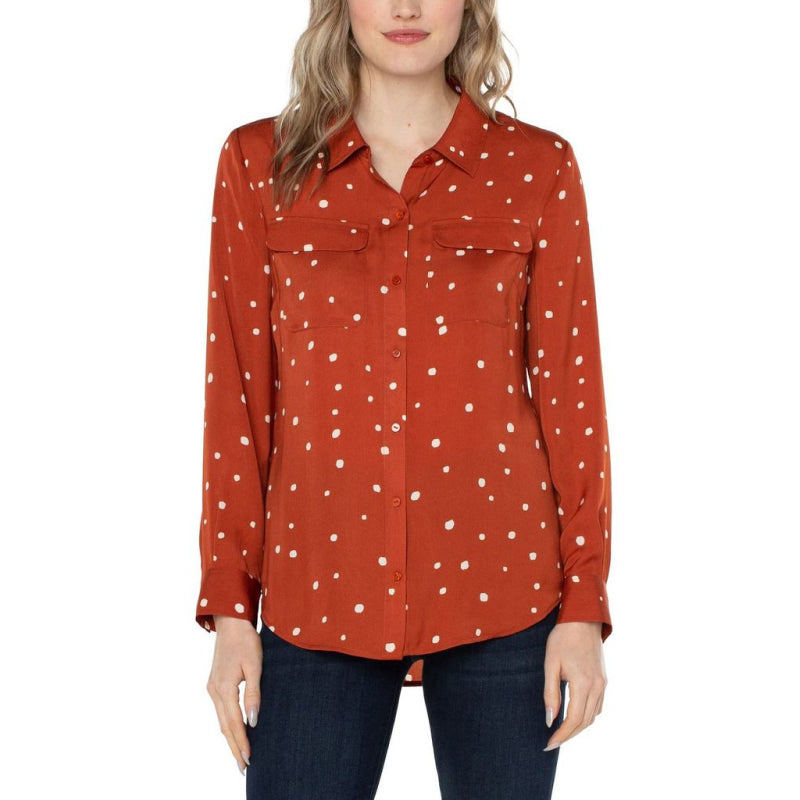 Liverpool Flap Pocket Button Front Woven Blouse