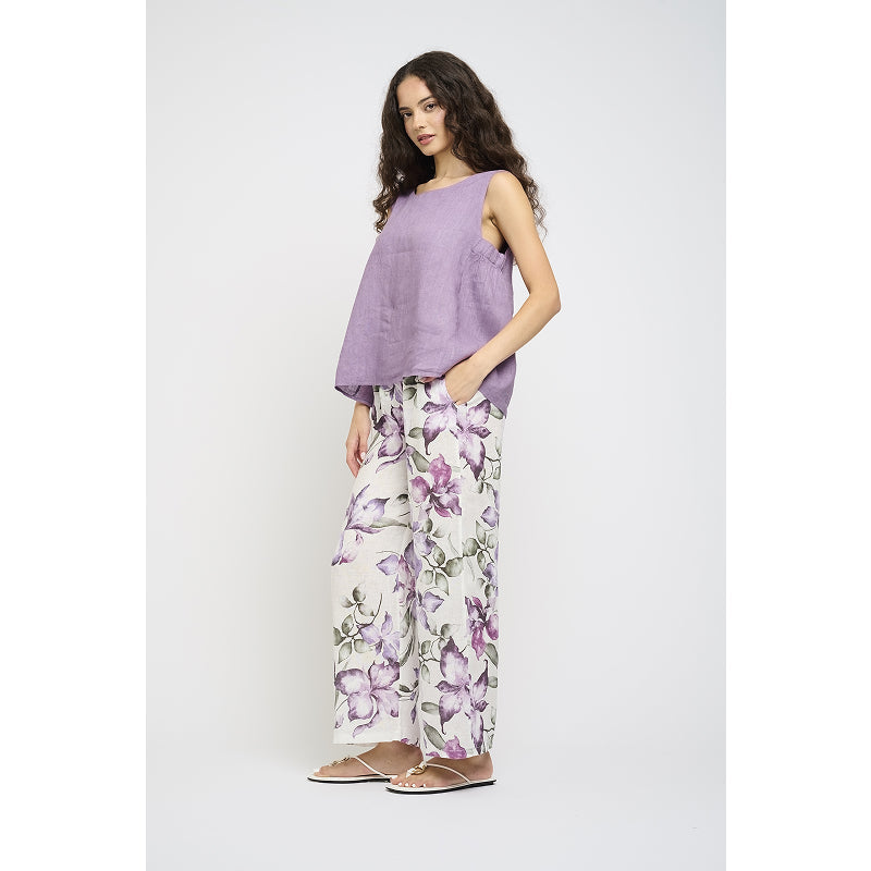 Pistache Sleeveless Linen Top with Elastic Underarm