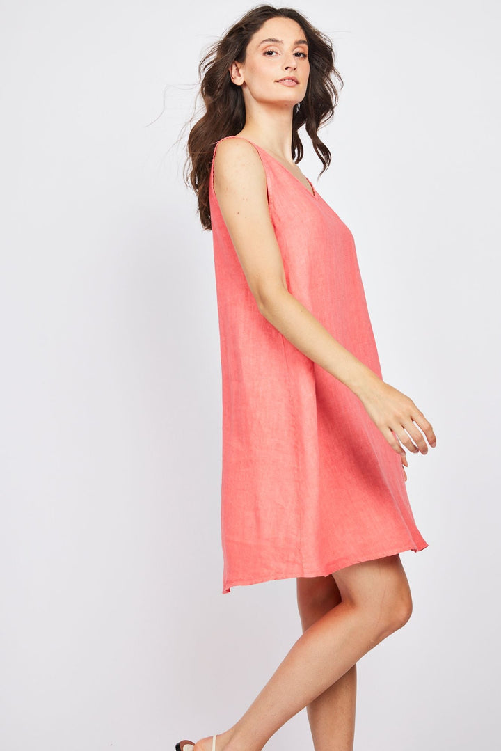 Pistache Linen V-Neck Dress