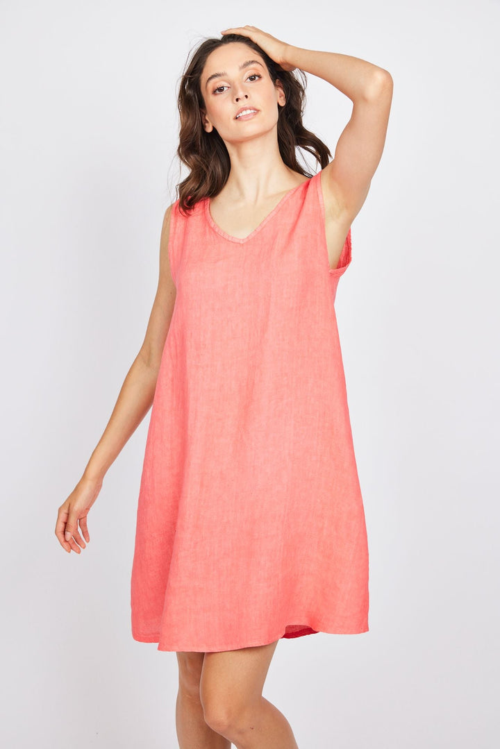 Pistache Linen V-Neck Dress