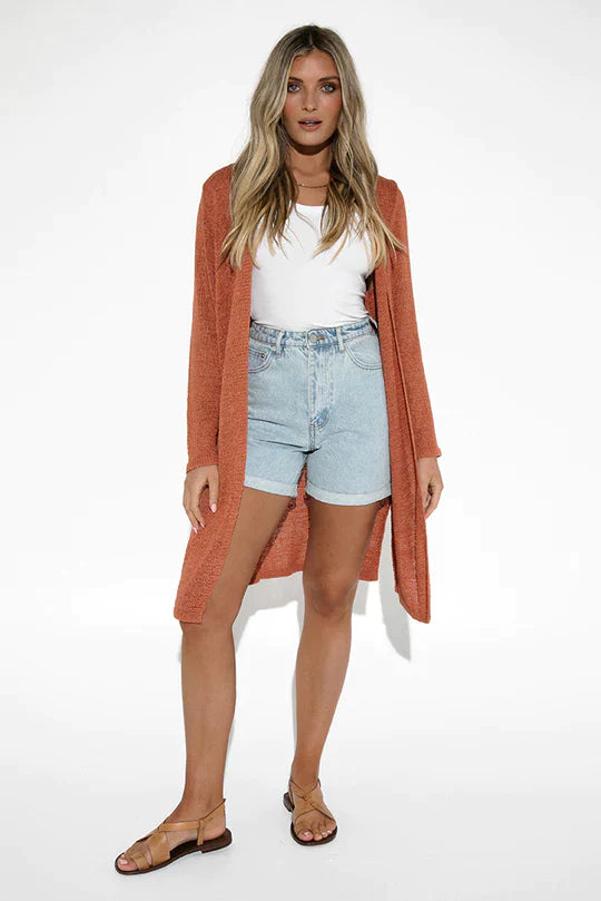 Lost In Lunar Lara Knit Cardigan Brick Small