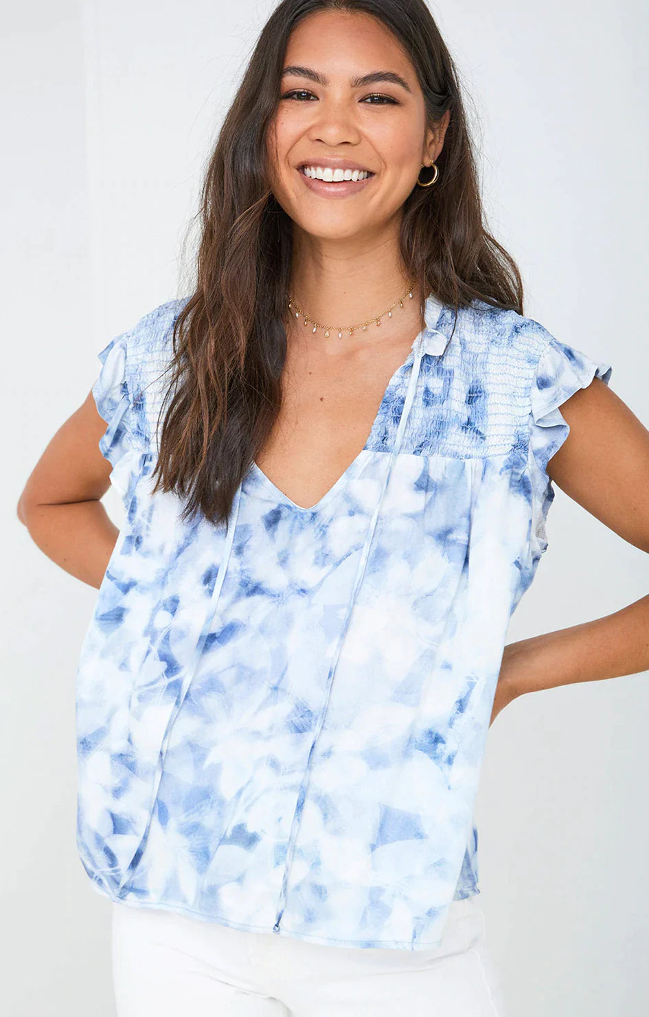 Bella Dahl Sleeveless Smocked Ruffle Top
