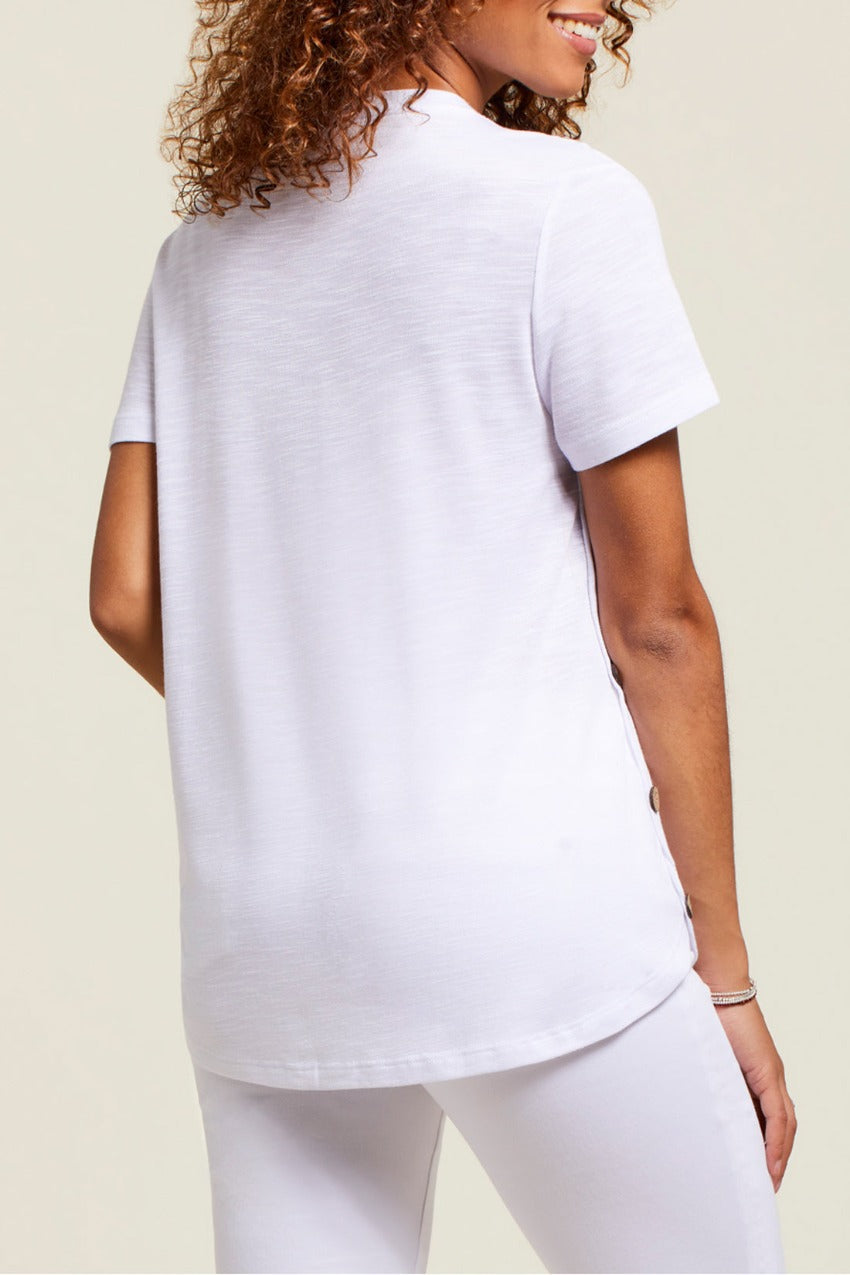 Tribal Short Sleeve Crew Neck Top with Buttons