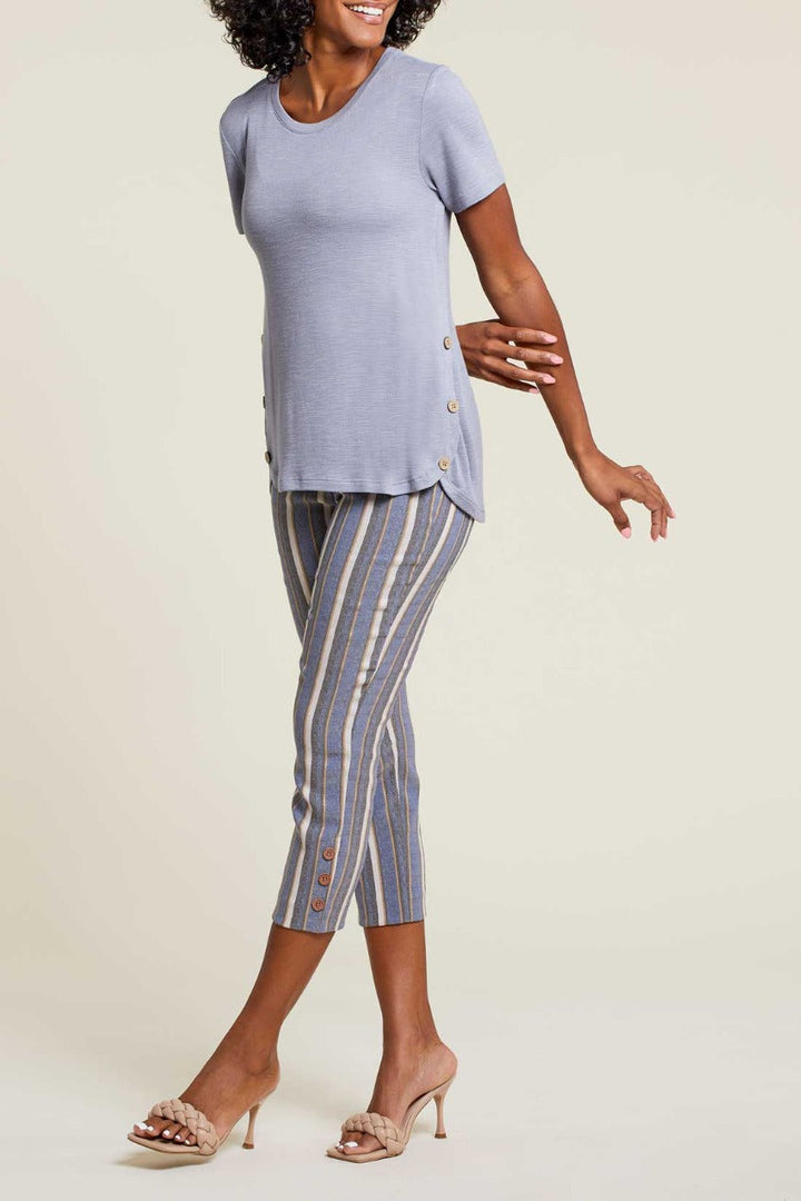 Tribal Short Sleeve Crew Neck Top with Buttons