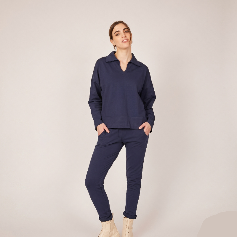 Pistache Polar Fleece Terry Cotton Collared Sweatshirt