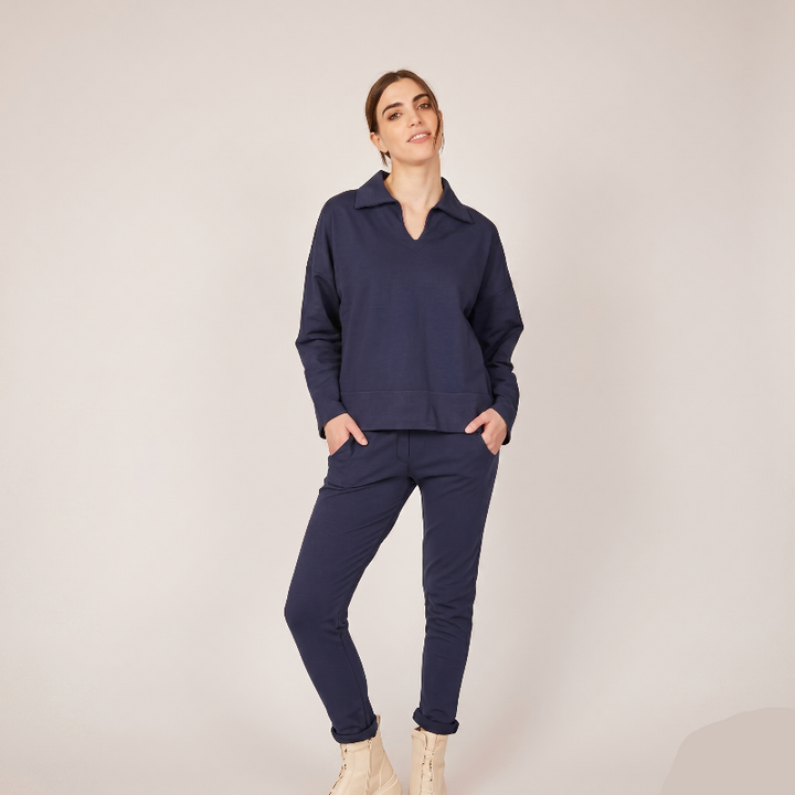 Pistache Polar Fleece Terry Cotton Collared Sweatshirt