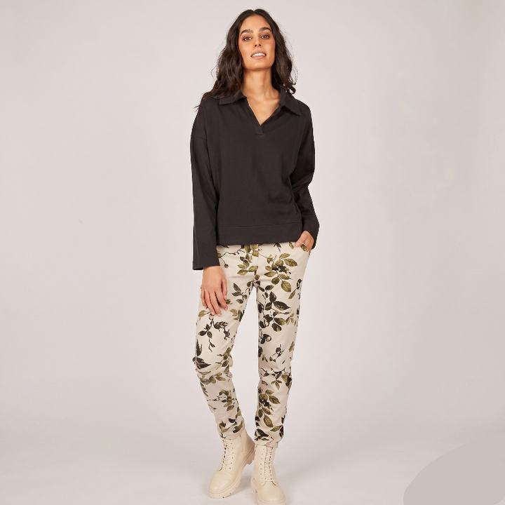Pistache Polar Fleece Terry Cotton Collared Sweatshirt