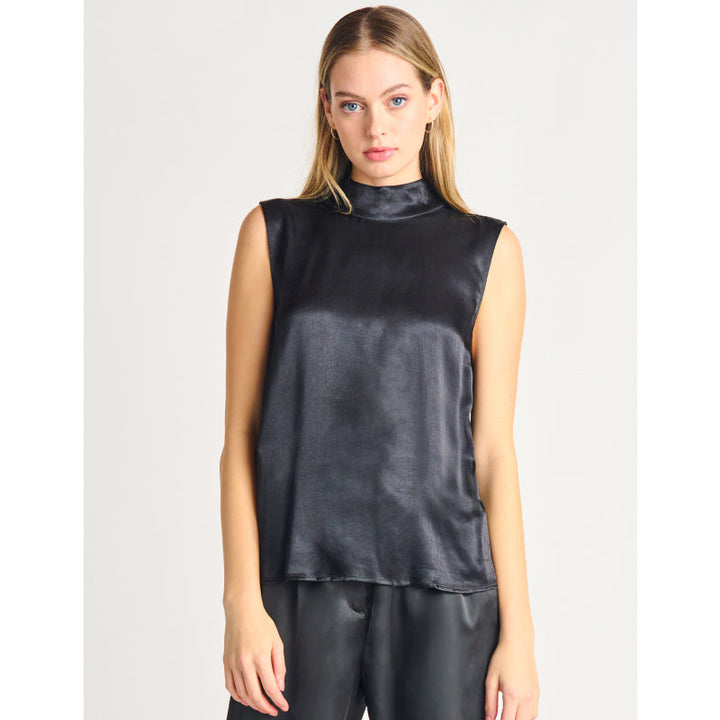 Black Tape Mockneck Satin Blouse