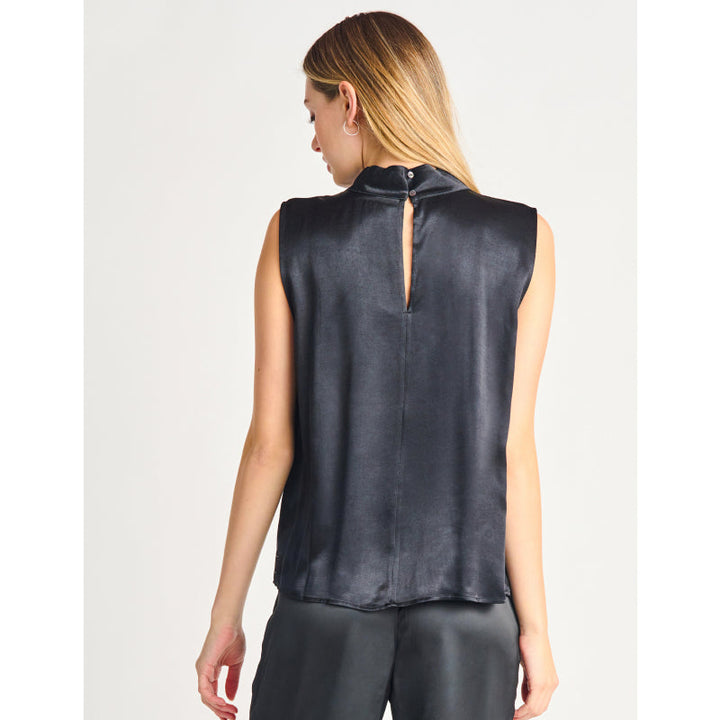 Black Tape Mockneck Satin Blouse