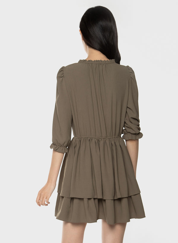 Black Tape Smocked Tiered Satin Mini Dress