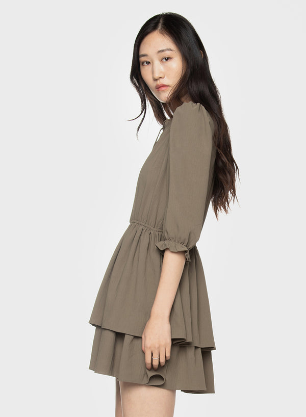 Black Tape Smocked Tiered Satin Mini Dress