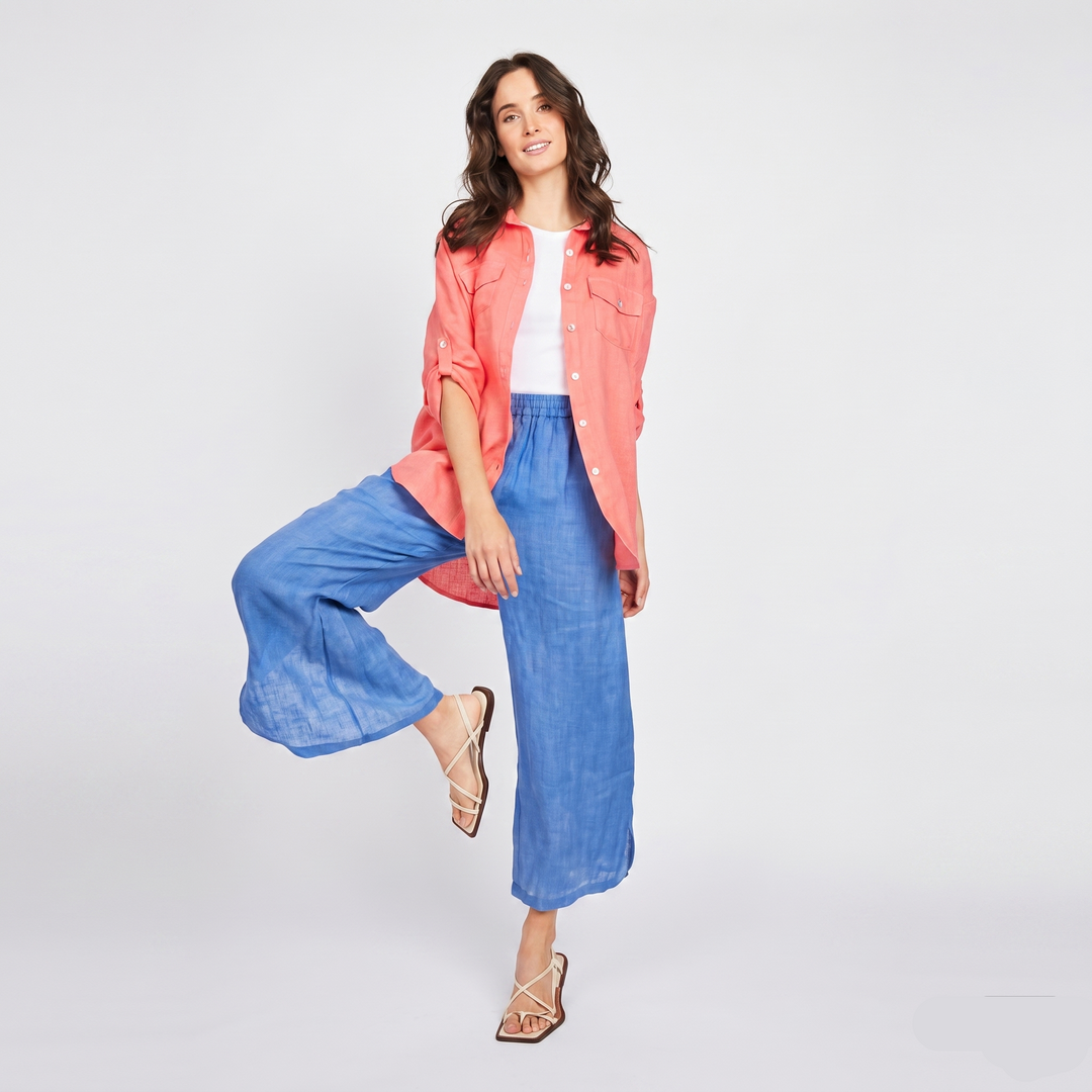 Pistache Double Pocket Linen Blouse