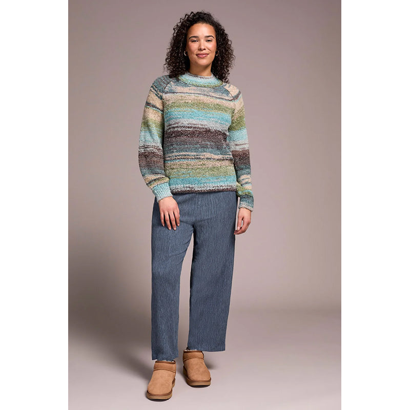 Tribal Boucle Yarn Mock Neck Puff Sleeve Sweater