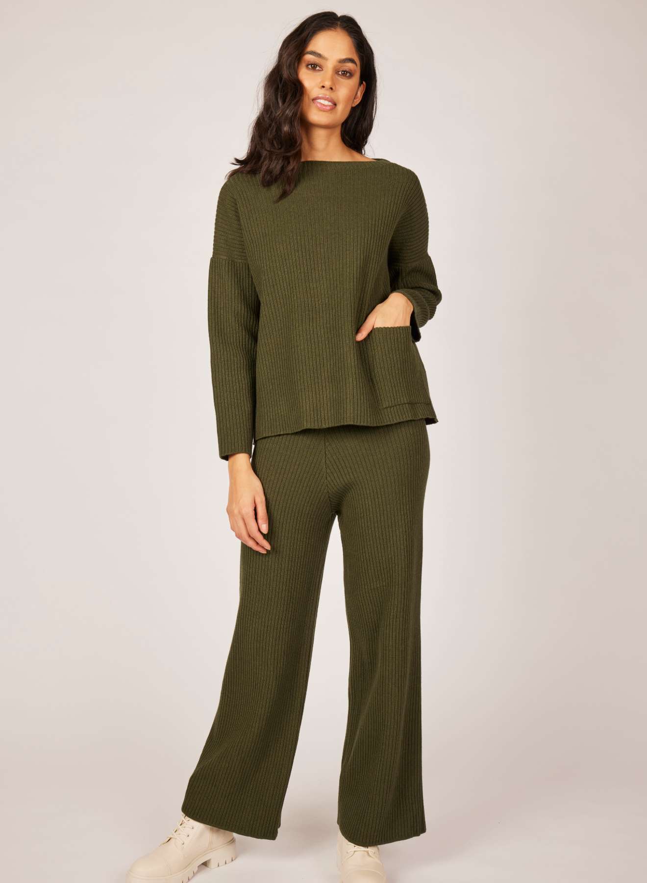 Pistache Ribbed Sweater with Patch Pocket