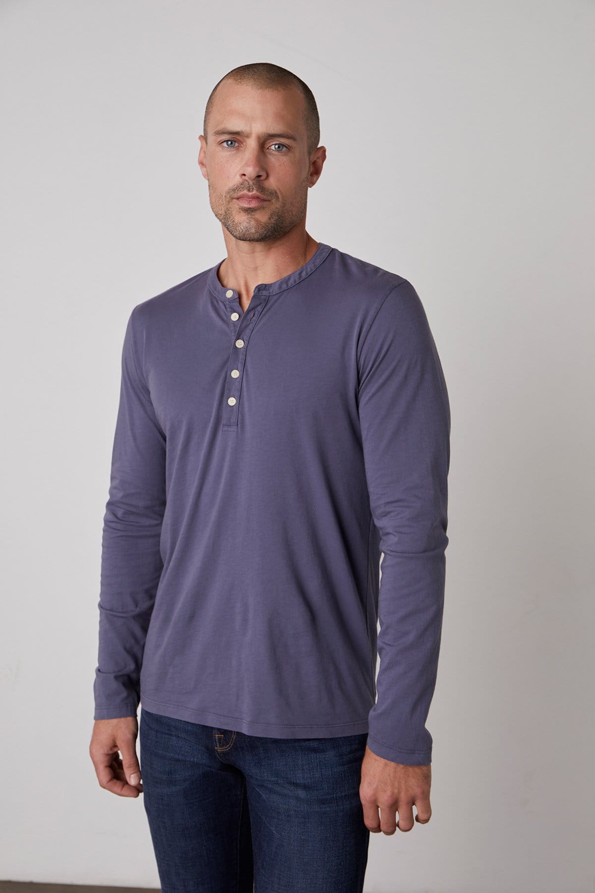 Velvet Men's Alvaro Cotton Jersey Henley Long Sleeve Shirt